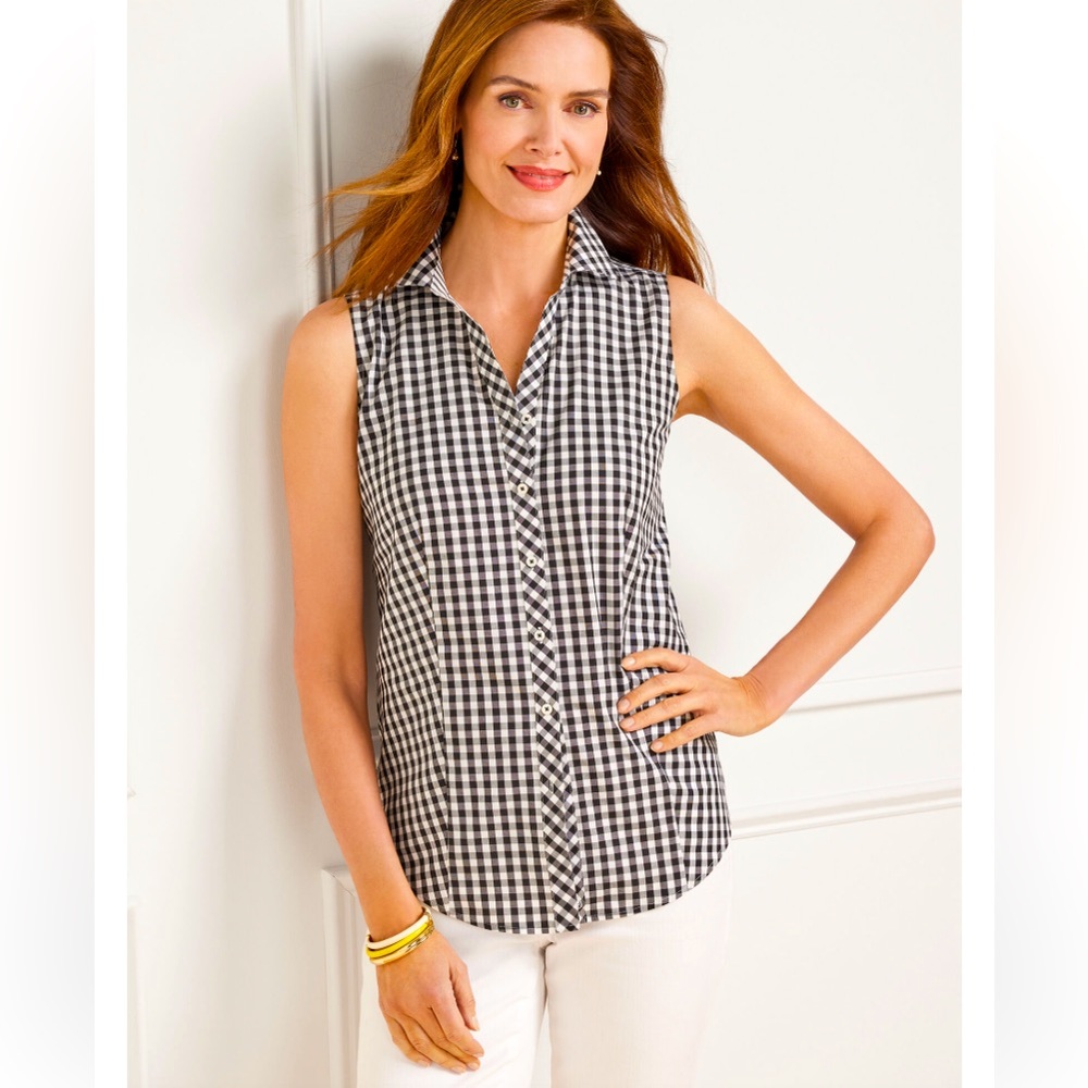 TALBOTS PLUS PETITE SLEEVELESS NON-IRON PERFECT SHIRT SUNRISE GINGHAM SIZE 20WP